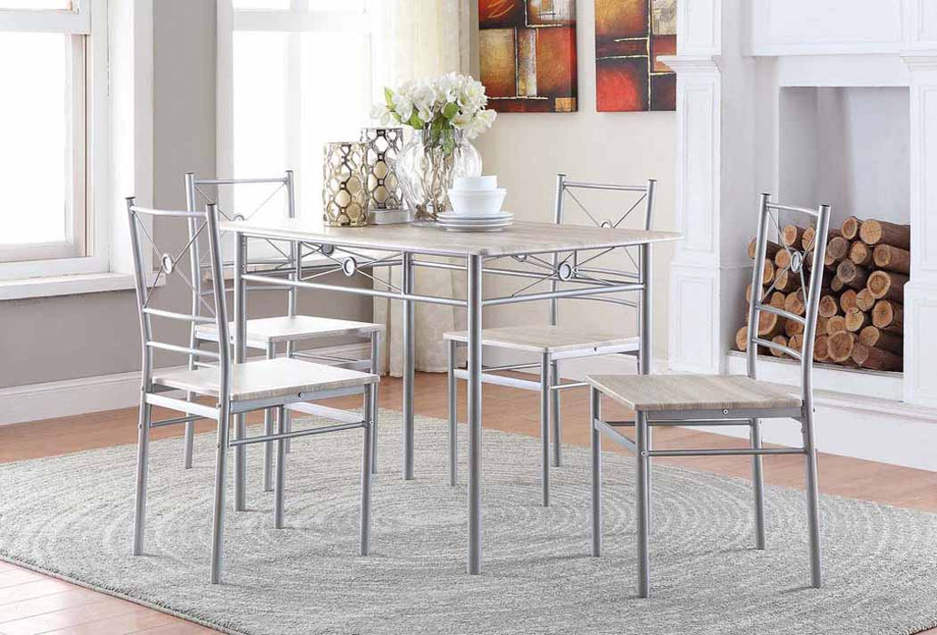 Anna Fontana 5-piece Rectangular Dining Set Brushed Silver - Dimensional Outlet Furniture (Oakland, CA)