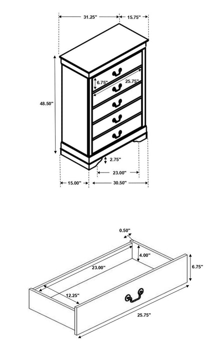 Louis Philippe 4 & 5 Piece Panel Bedroom Set with High Headboard E.king & Full - Dimensional Outlet Furniture (Oakland, CA)