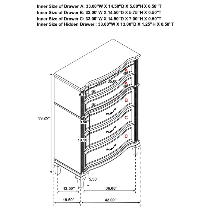 Evangeline 6-drawer Chest Silver Oak