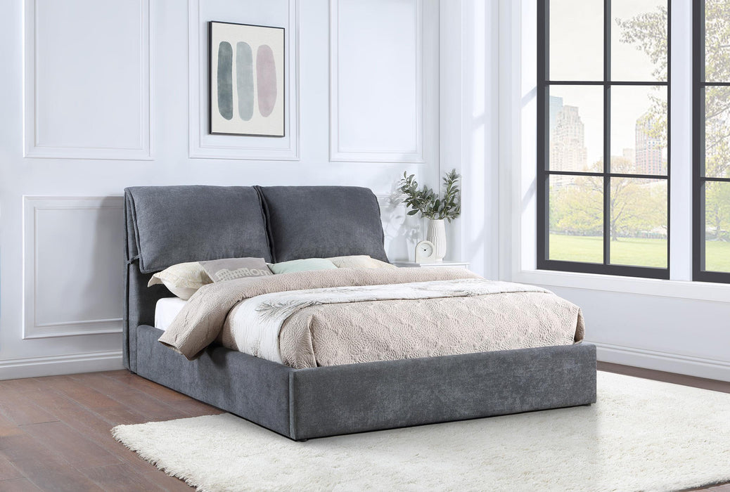 Laurel Upholstered Platform Bed with Pillow Headboard Charcoal Grey