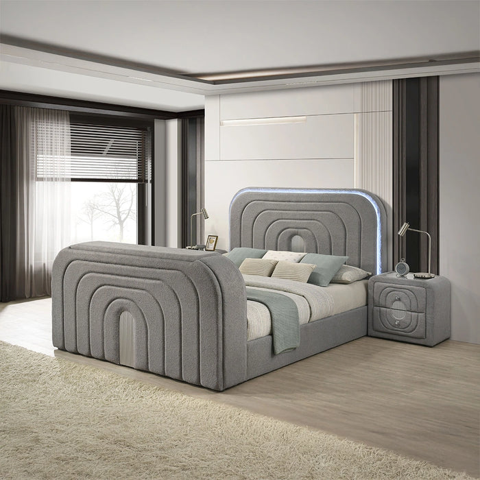 Queen Bed w/Led, TV Stand, Fireplace & Bluetooth