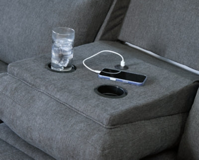 Side-Swipe Reclining Sofa with Drop Down Table - Dimensional Outlet Furniture (Oakland, CA)