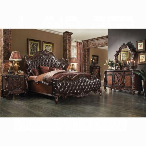 Versailles 2-Tone Dark Brown PU & Cherry Oak California King Bed - Dimensional Outlet Furniture (Oakland, CA)
