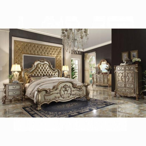 Dresden Bone PU & Gold Patina Queen Bed - Dimensional Outlet Furniture (Oakland, CA)