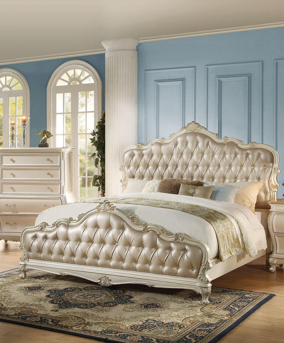 Acme Chantelle Queen Bed with Button Tufted Panels in Pearl White 23540Q - Dimensional Outlet Furniture (Oakland, CA)