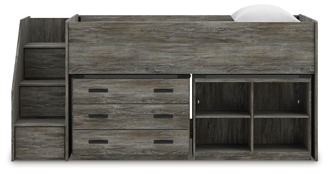 Frandern Loft Bed with Bookcase and Drawer Storage - Dimensional Outlet Furniture (Oakland, CA)