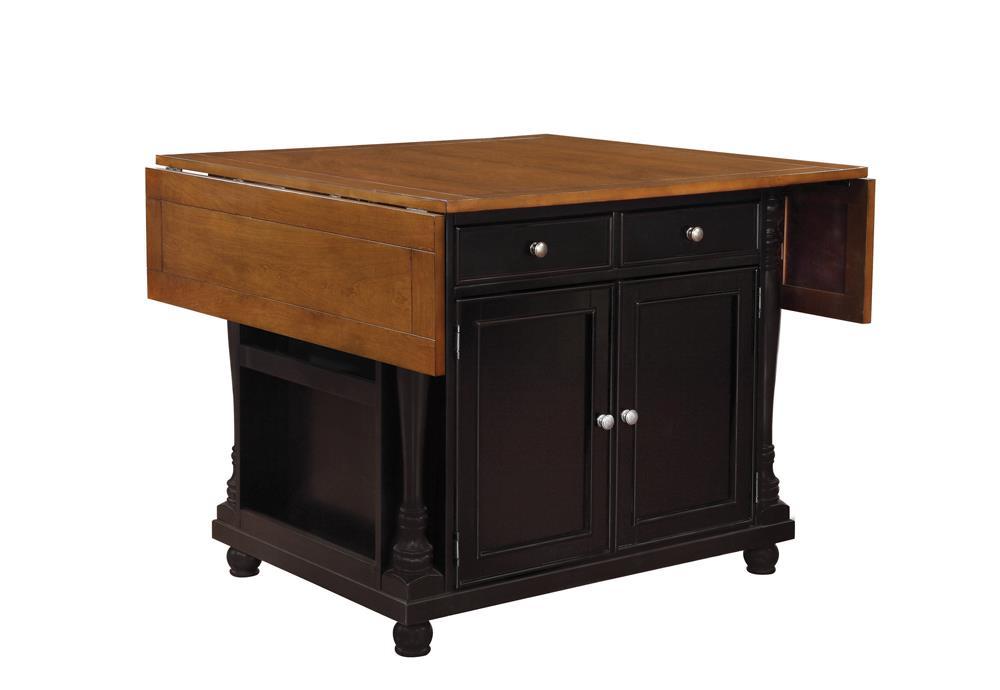 Slater 2-drawer Kitchen Island with Drop Leaves Brown and Black