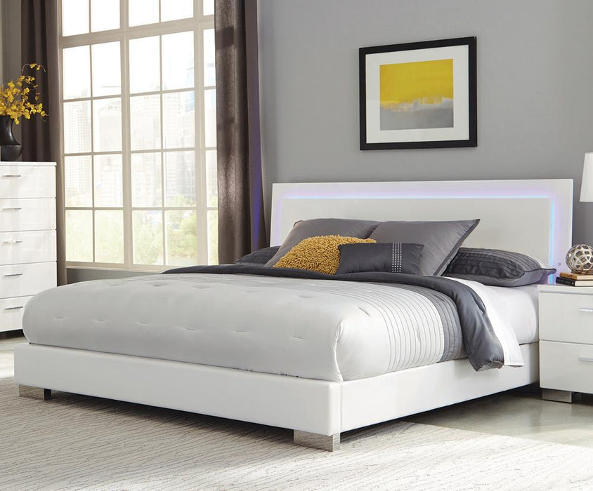 Felicity California King Panel Bed with LED Lighting Glossy White