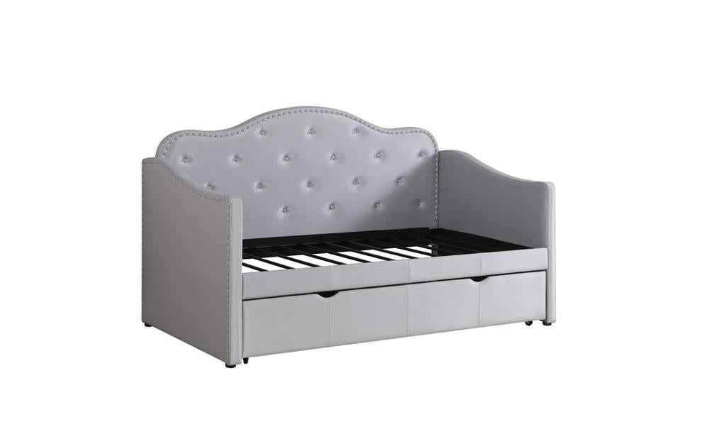 Elmore Upholstered Twin Daybed with Trundle Pearlescent Grey