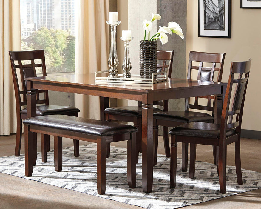 Bennox Dining Table and Chairs with Bench (Set of 6) - Dimensional Outlet Furniture (Oakland, CA)