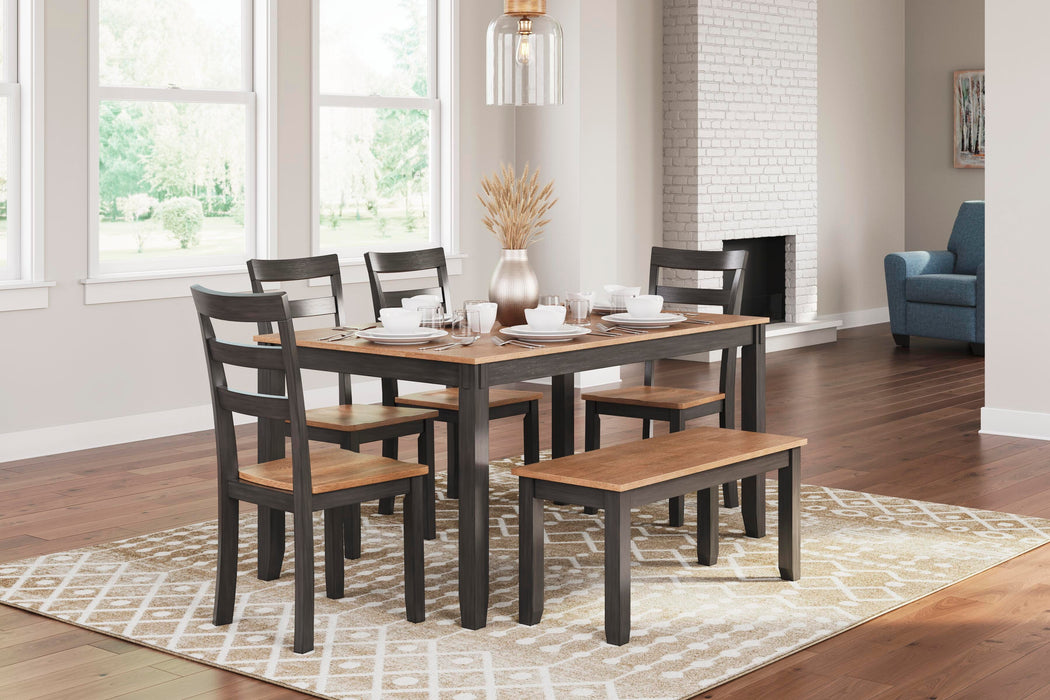 Gesthaven Dining Table with 4 Chairs and Bench (Set of 6) - Dimensional Outlet Furniture (Oakland, CA)