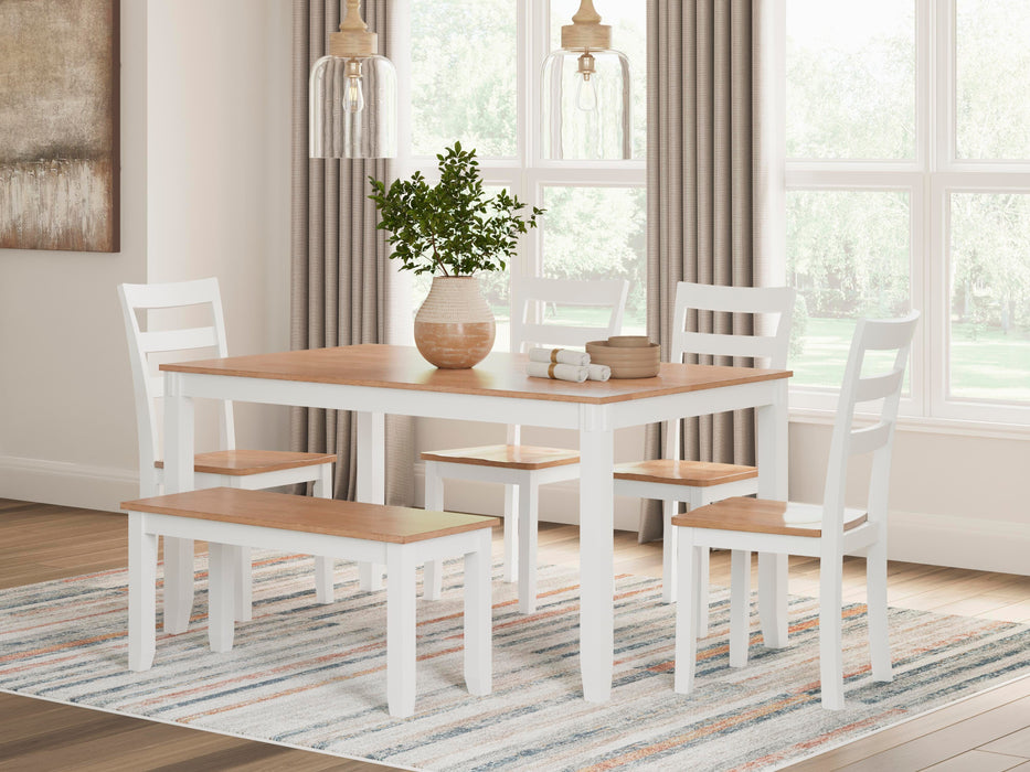 Gesthaven Dining Table with 4 Chairs and Bench (Set of 6) - Dimensional Outlet Furniture (Oakland, CA)
