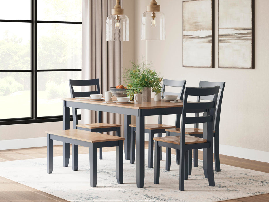 Gesthaven Dining Table with 4 Chairs and Bench (Set of 6) - Dimensional Outlet Furniture (Oakland, CA)