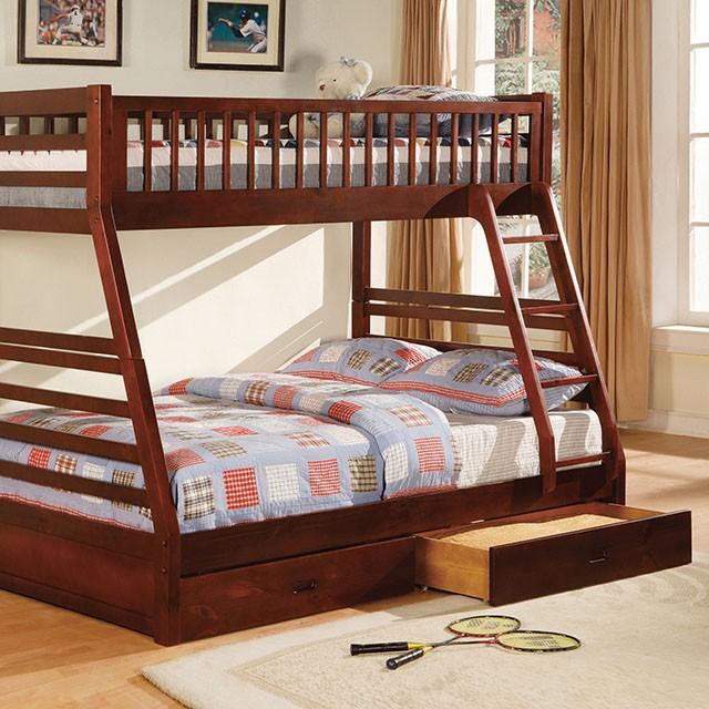 California II Cherry Twin/Full Bunk Bed w/ 2 Drawers Cherry, Walnut, Grey, &Oak - Dimensional Outlet Furniture (Oakland, CA)