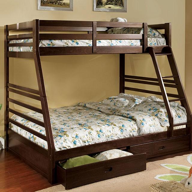 California II Cherry Twin/Full Bunk Bed w/ 2 Drawers Cherry, Walnut, Grey, &Oak - Dimensional Outlet Furniture (Oakland, CA)