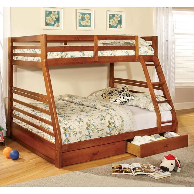 California II Cherry Twin/Full Bunk Bed w/ 2 Drawers Cherry, Walnut, Grey, &Oak - Dimensional Outlet Furniture (Oakland, CA)