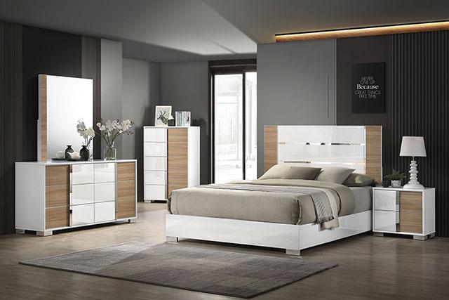 ERLANGEN Cal.King & E.King Bed, White/Natural - Dimensional Outlet Furniture (Oakland, CA)