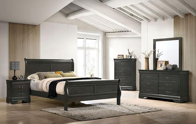 Louis Philippe E.King Bed Black, Cherry, & Gray - Dimensional Outlet Furniture (Oakland, CA)