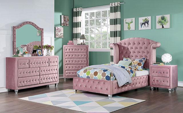 Zohar Queen & Twin Bed Black, Grey, & Pink - Dimensional Outlet Furniture (Oakland, CA)