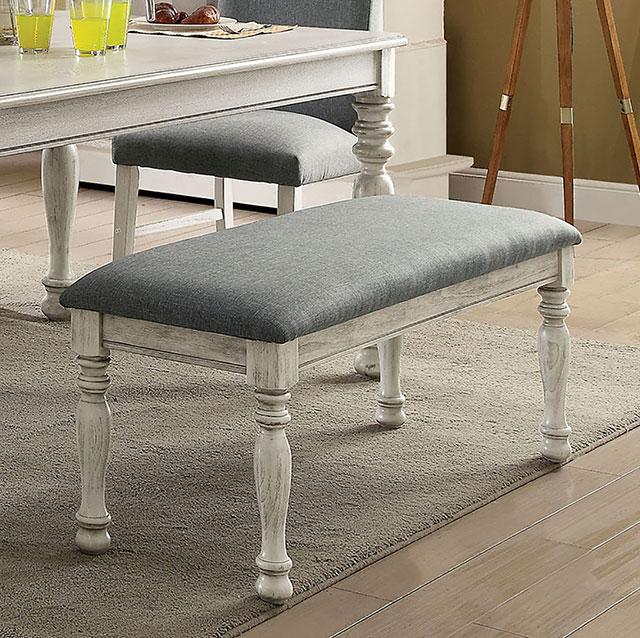 Kathryn Antique White/Gray Bench, White image