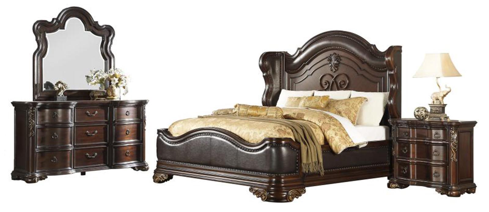 Royal Highlands Queen Upholstered Panel Bed in Rich Cherry 1603-1 - Dimensional Outlet Furniture (Oakland, CA)