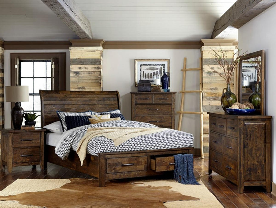 Jerrick Queen Sleigh Platform Bed with Footboard Storage in Burnished Brown 1957-1 - Dimensional Outlet Furniture (Oakland, CA)