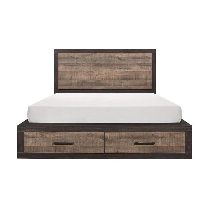 Miter Queen Platform Bed with Footboard Storage in Rustin Mahogany & Dark Ebony 1762-1