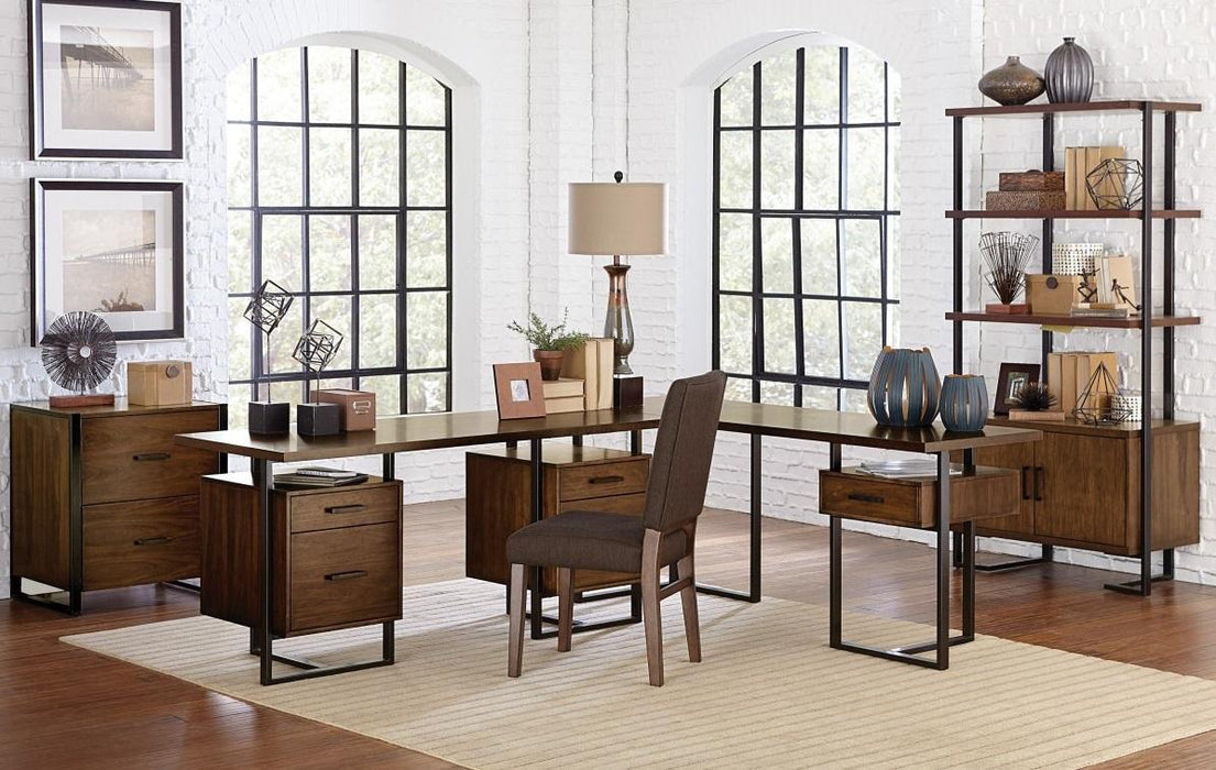 Sedley Return Desk with One Cabinet, Reversible in Walnut 5415RF-16 - Dimensional Outlet Furniture (Oakland, CA)