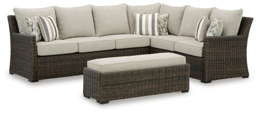 Brook Ranch Outdoor Sofa Sectional/Bench with Cushion (Set of 3) - Dimensional Outlet Furniture (Oakland, CA)