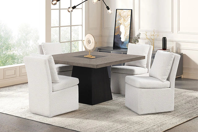 Broager 5 Pc Dining Table Set (White Caster Chairs) Walnut